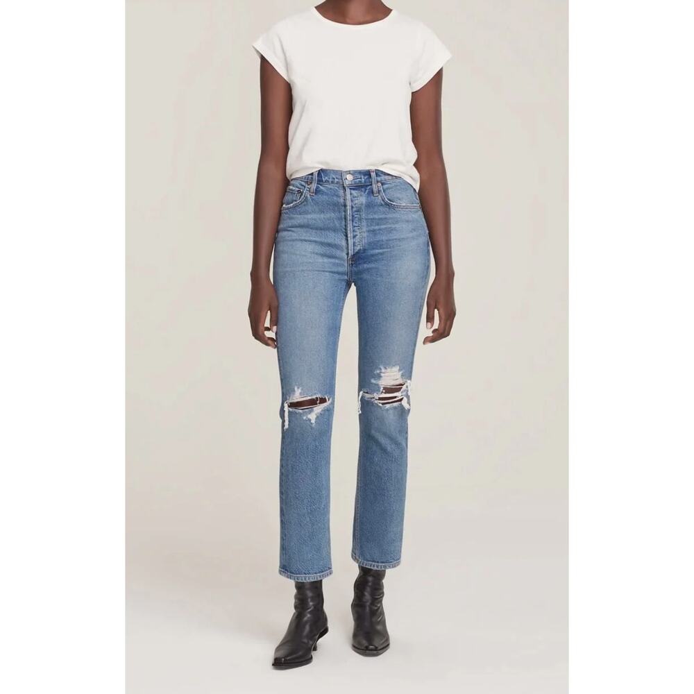 AGOLDE Riley High Rise Straight Crop Blue Jeans Size 25